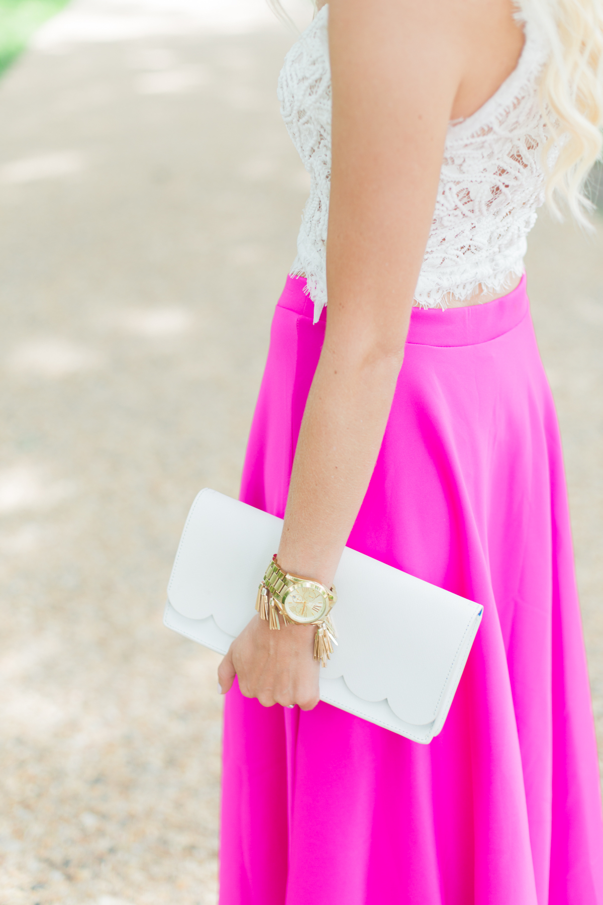 Hot Pink Maxi Skirt   Lace Crop Top - Mckenna Bleu