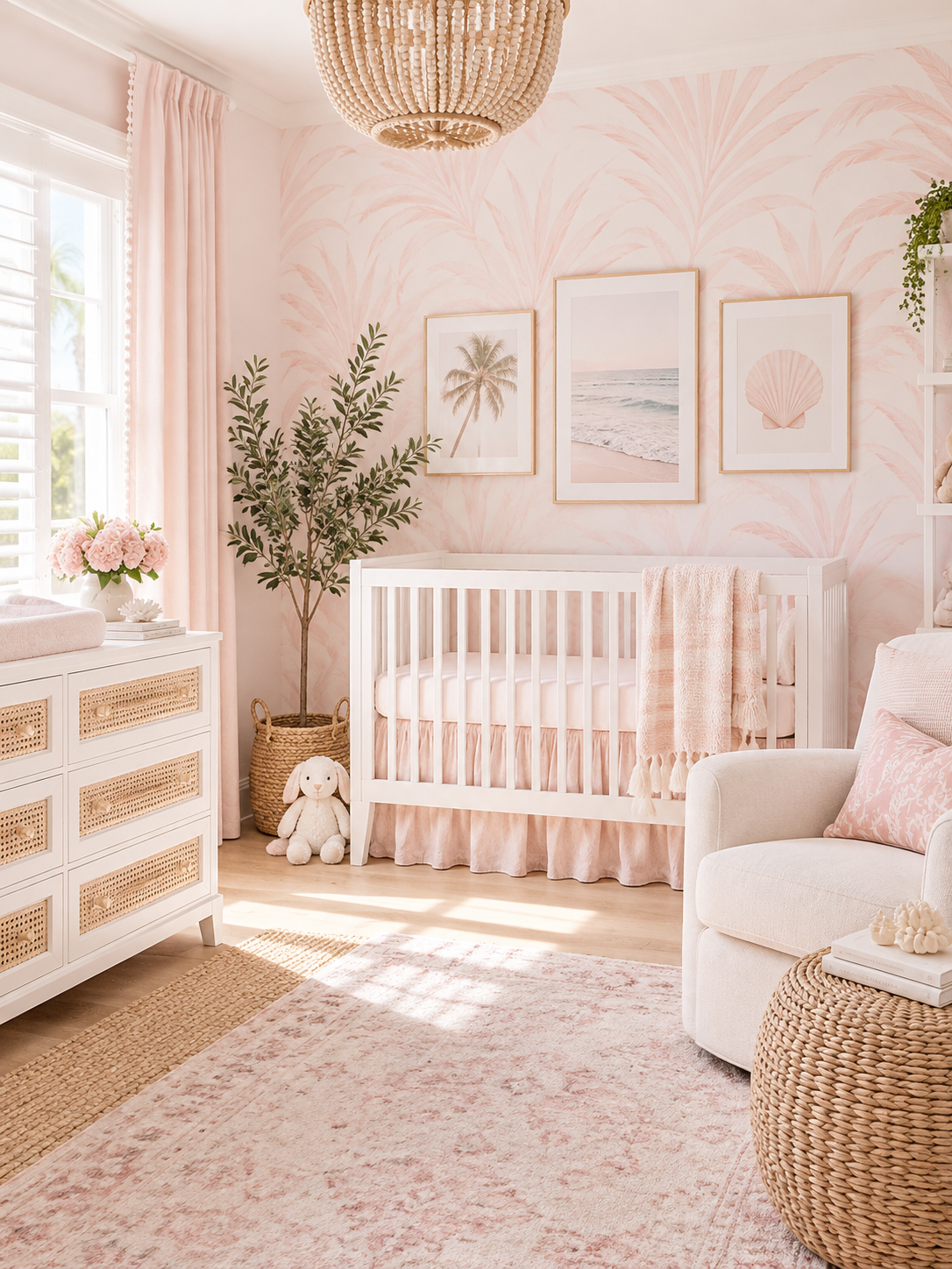Pink coastal nursery interior