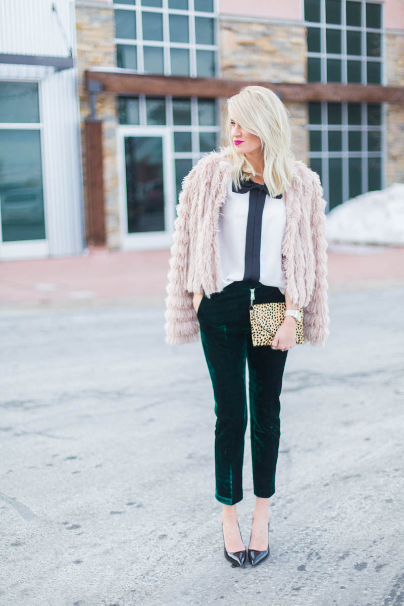 Green Velvet Pants + Blush Fringe Jacket - McKenna Bleu