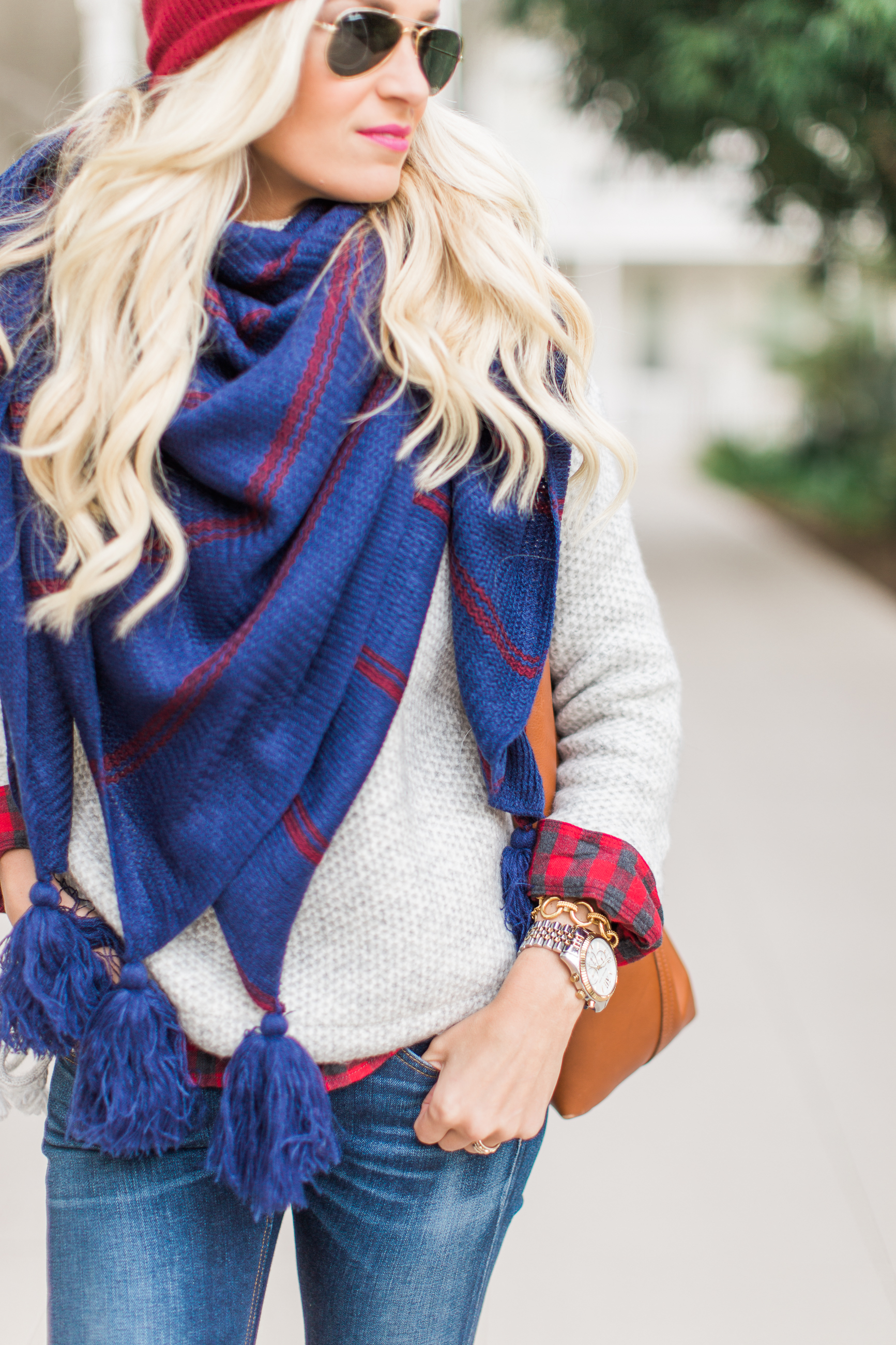 Navy Tassel Scarf + Cozy Knit Sweater - Mckenna Bleu