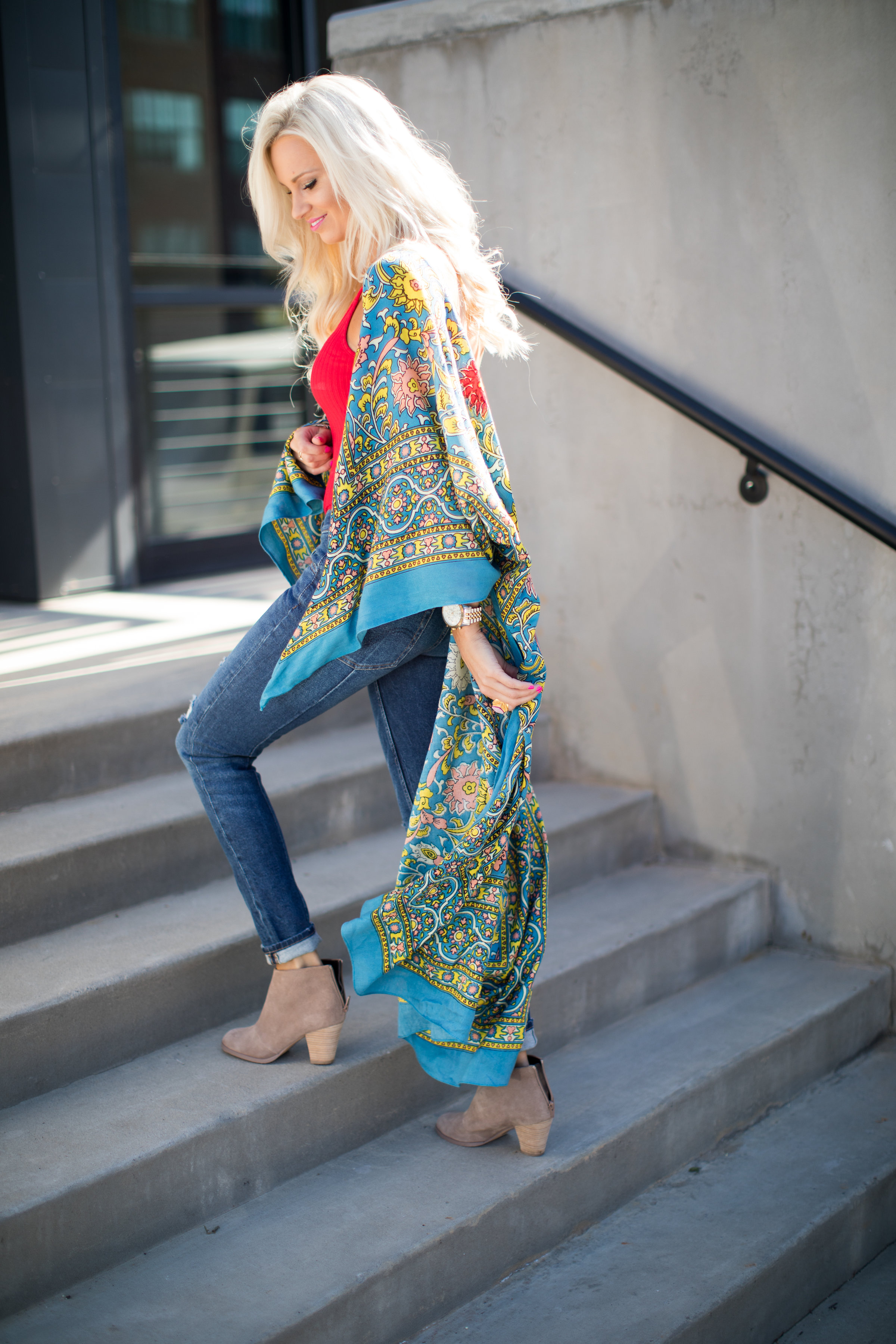 Colorful Free People Kimono + Levis Denim - McKenna Bleu